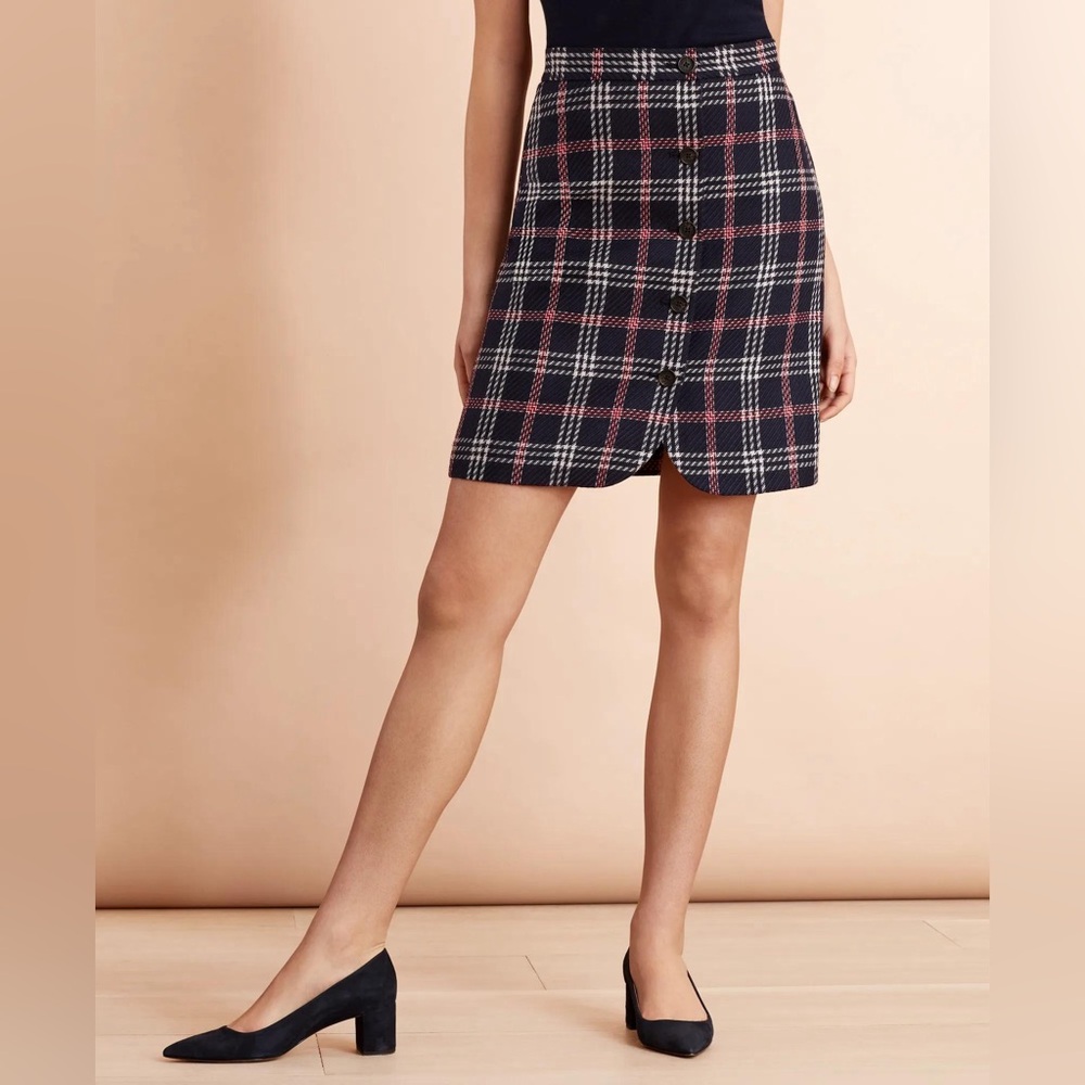 Brooks Brothers Plaid Wool-Blend Button-Front Skirt | Size 2